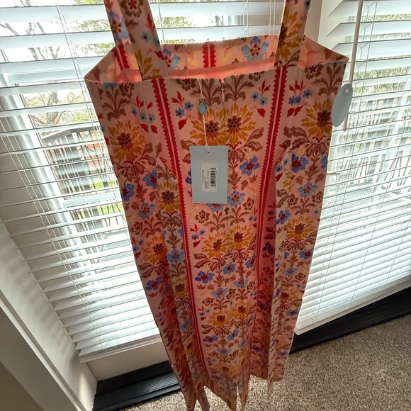 Hill House Pink Floral Midi Dress with Blue and Yellow Accents - Picture 3 of 5